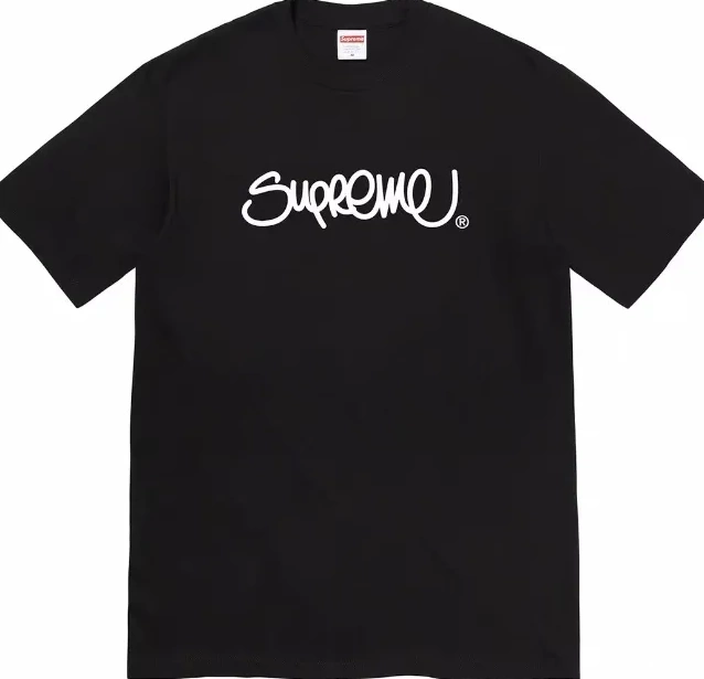 M 22ss Straw sleeved XL Round T-shirt L Tee Font Neck White Short Line Black Handstyle and Logo S 0614